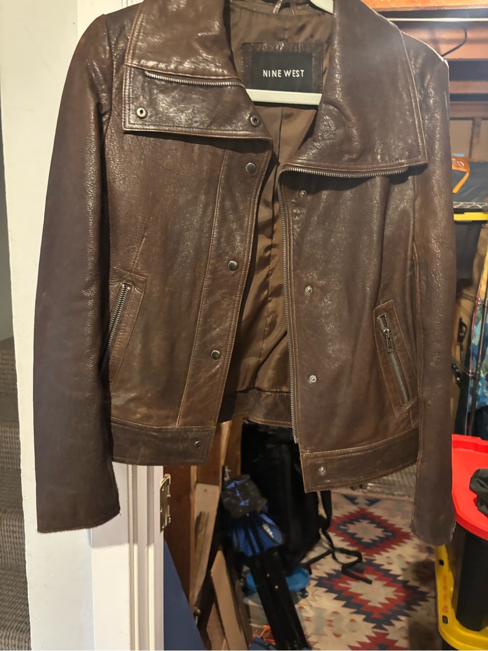 Nine West Dark Brown Leather Moto Jacket